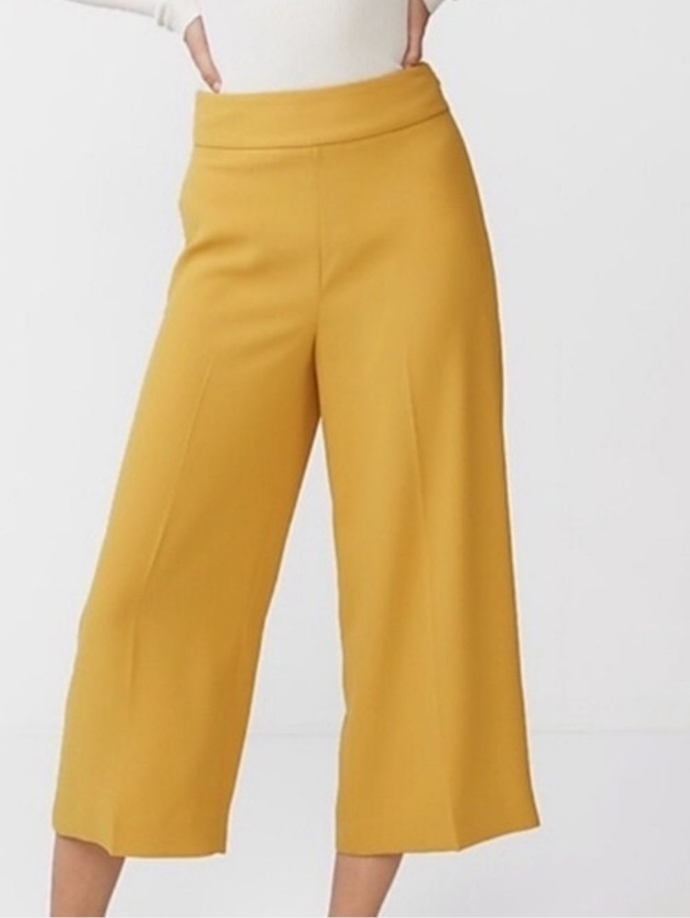 Express Mustard Wide-Leg Cropped Pants